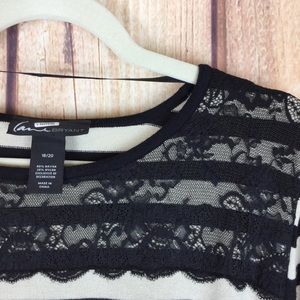 lace detail crew neck striped sweater